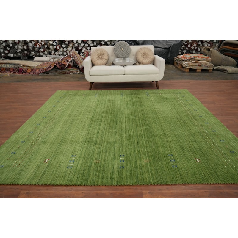 Hand Knotted Oriental 100% Wool Carpet Tribal Animal Pictorial Green Gabbeh Area Rug - 9' 1'' X 8' 9''