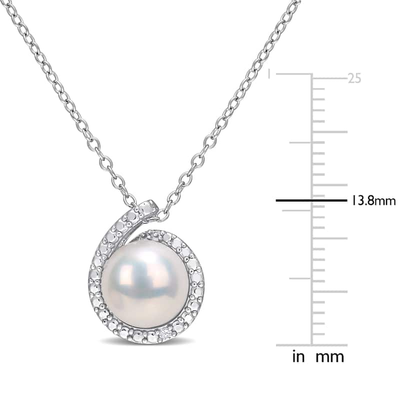 Miadora Sterling Silver Cultured Freshwater Pearl & Diamond Accent Beaded Halo Necklace (8-8.5mm)