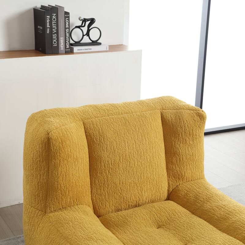Modern Velvet Fluffy Bean Bag Chair with Ottoman, Set of 1