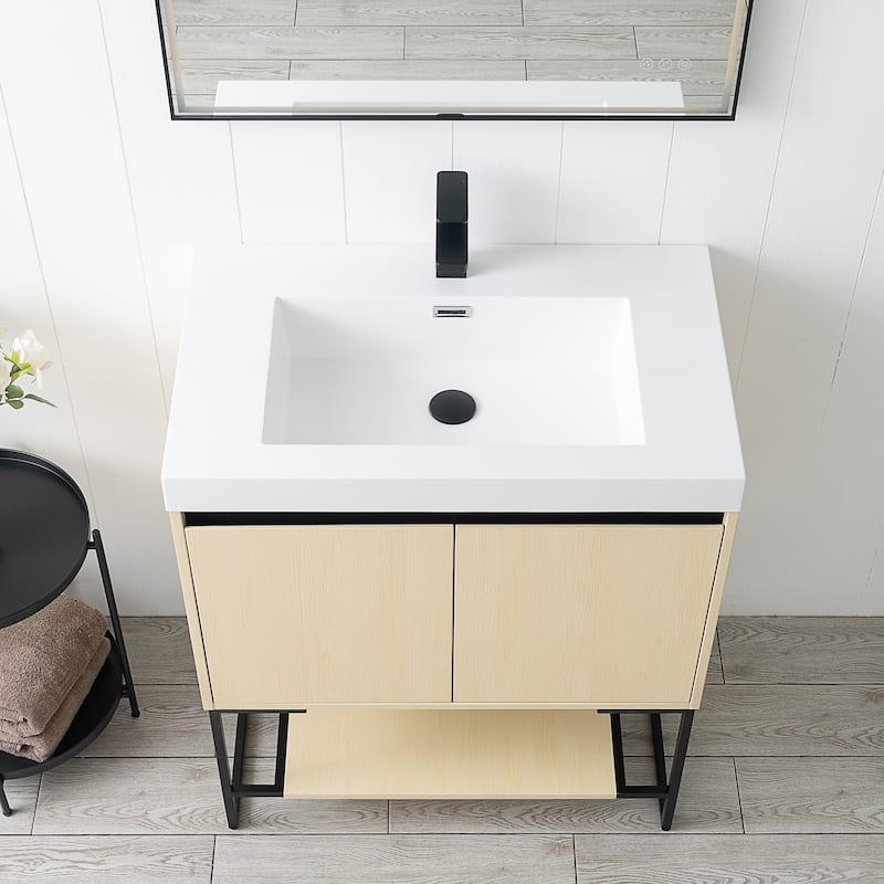 Freestanding Bathroom Vanity Set with Open Shelf & Acrylic Sink