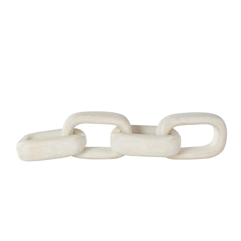 Cream Wood 4 Link Chain Decorative Sculpture with Natural Wood Grains