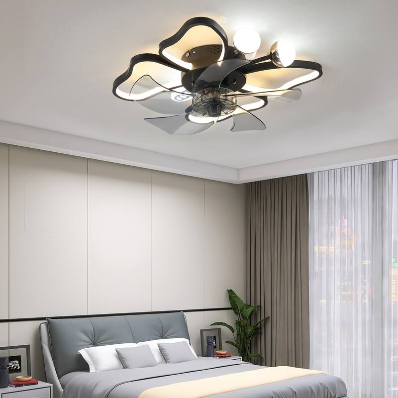 19.7 Inch Light Ceiling Fan with Lights Remote Control with Modern Butterfly Design Styling - White+Black - White+Black