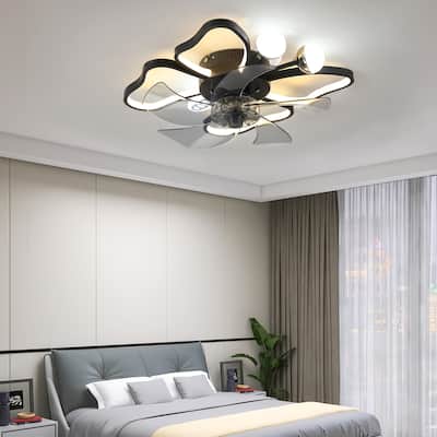 19.7 Inch Light Ceiling Fan with Lights Remote Control with Modern Butterfly Design Styling - White+Black