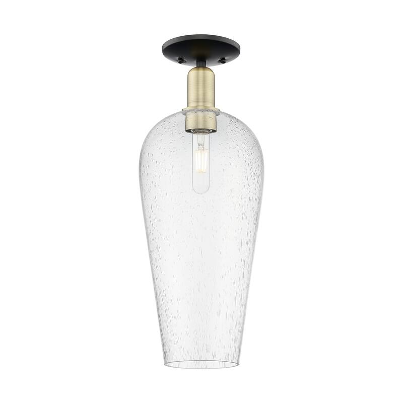 Innovations Lighting 716-1C-21-8 Chelsea Semi-Flush Chelsea 8" Wide - Black Antique Brass / Seedy Deco Swirl