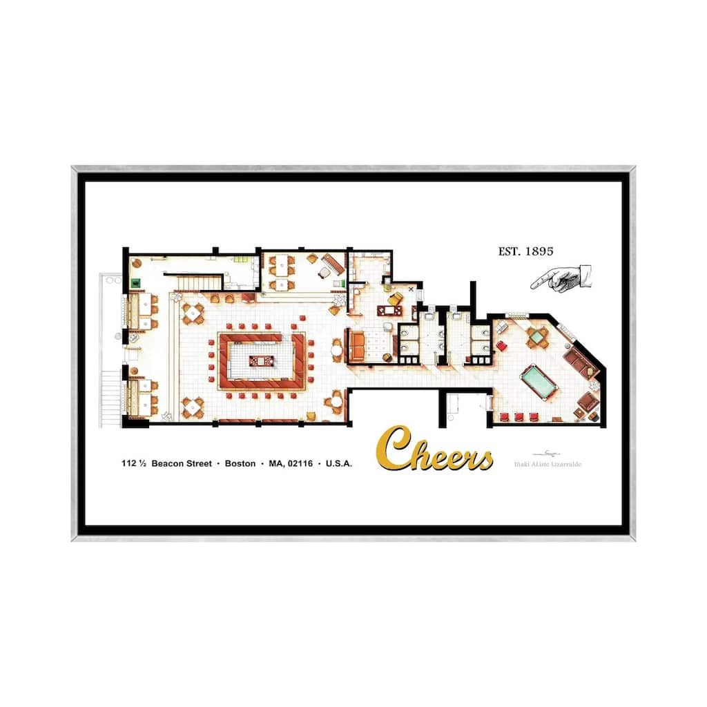 iCanvas "The Bar From Cheers" by TV Floorplans & More Framed