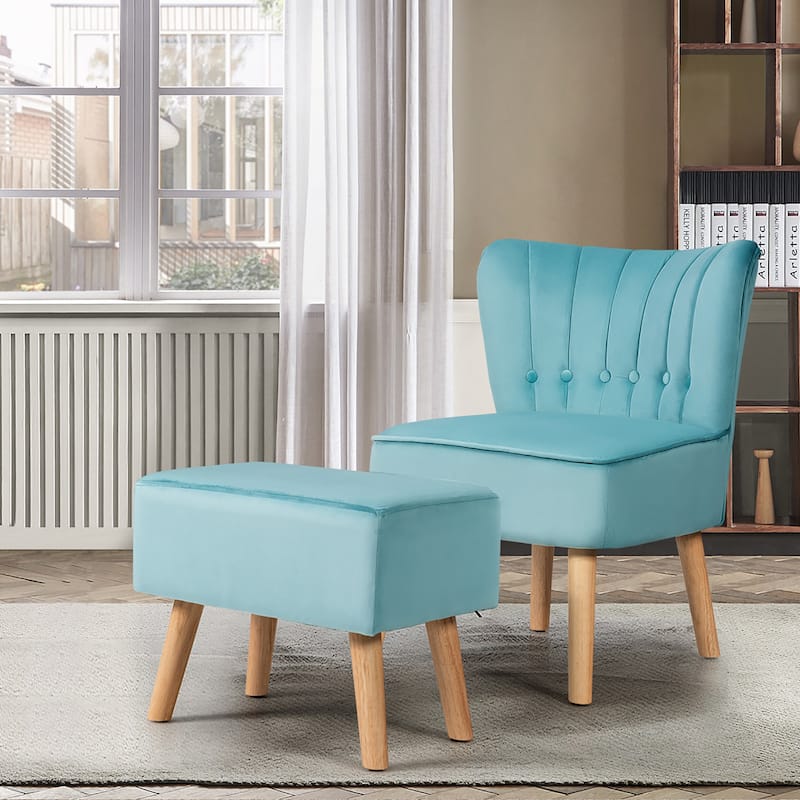 Costway Leisure Chair and Ottoman Thick Padded Button Tufted Sofa Set
