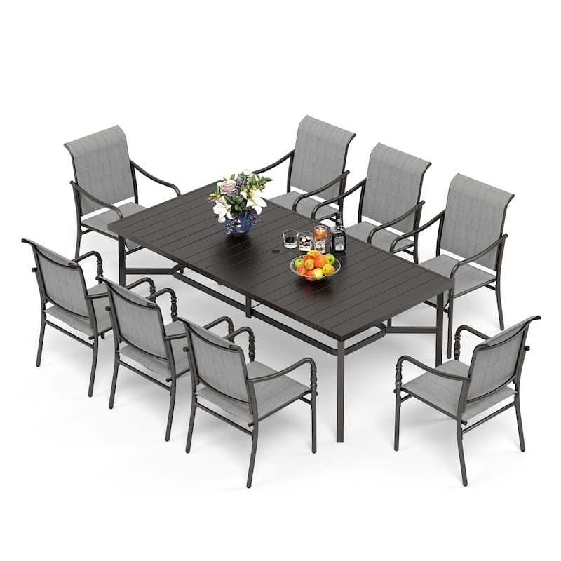 MAISON ARTS 9-Piece Patio Dining Set with Square/Rectangular Metal Table and 8 Gourd Head Shape Armrest Dining Chairs