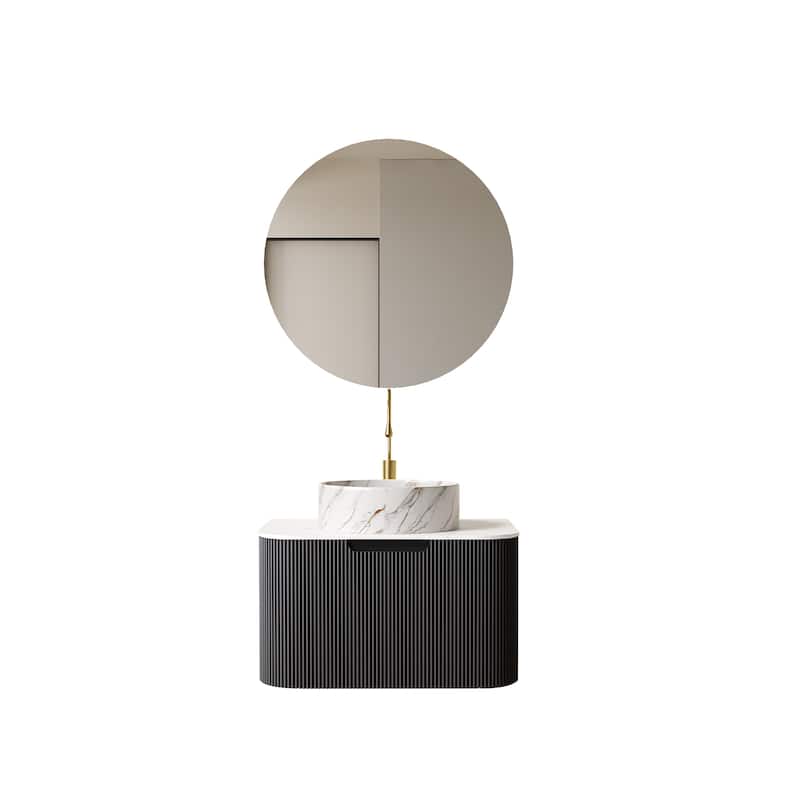 Wall-Mounted Floating Bathroom Vanity with Sink - White+Black