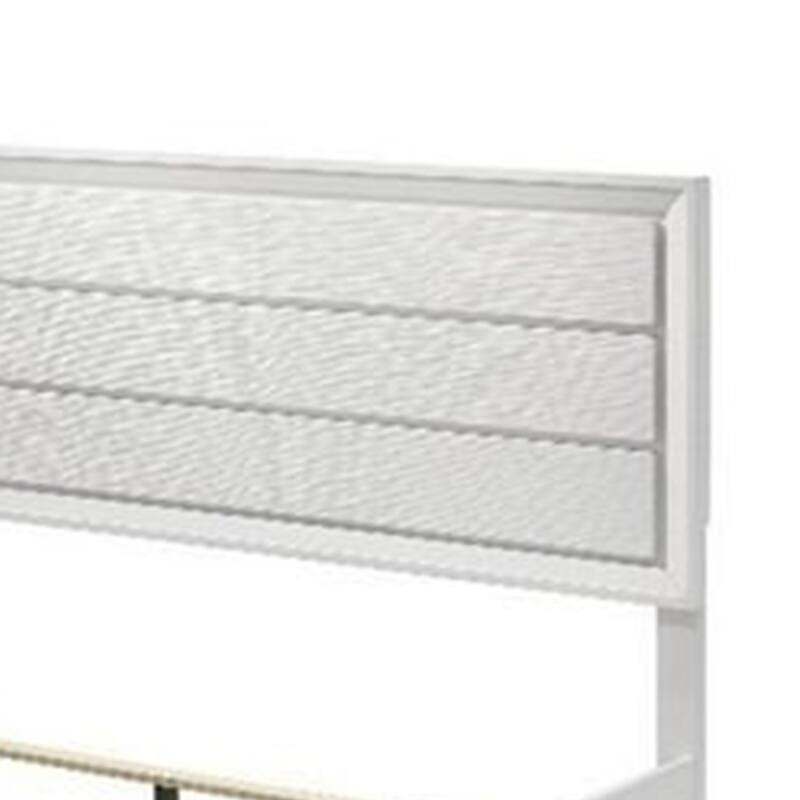Tory King Size Bed, Wave Texture and Mitered Corners, Modern White
