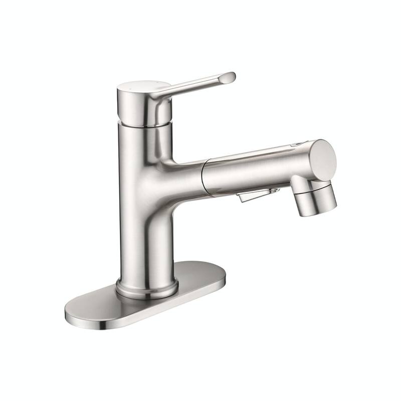 Stainless Steel Bathroom Faucet with Pull-Out Sprayer & 3 Settings - Brushed Nickel