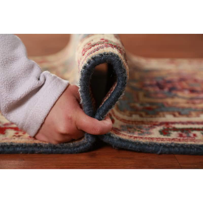 Hand Knotted Oriental 100% Wool Carpet Traditional Geometric Greys & Charcoal Heriz (serapi) Runner Rug - 8' 2'' X 2' 6''