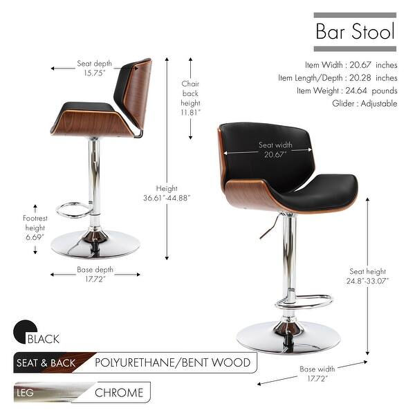 Porthos Home Orion Height Adjustable and Swivel Bar Stool, PU