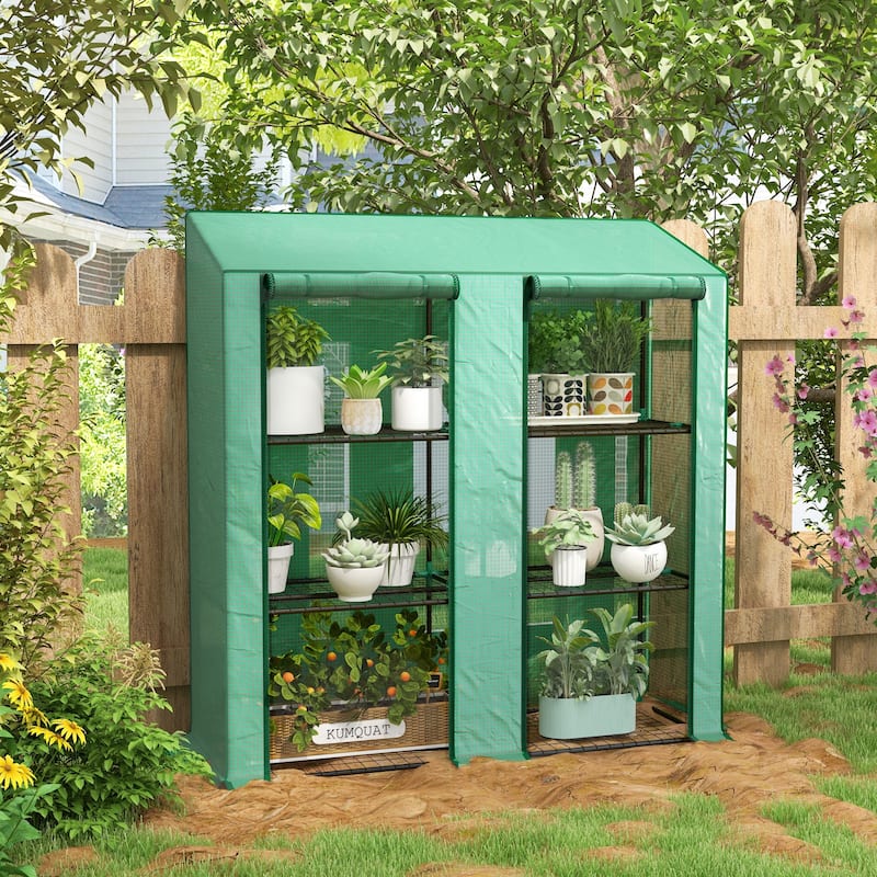Mini Greenhouse with 3 Tier 6 Shelves Portable Green House - Plastic/Steel - Portable