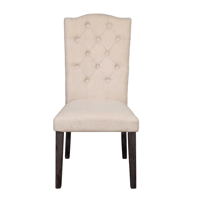 HomeRoots Set of Two Tufted Beige and Espresso Upholstered Linen Dining Side Chairs