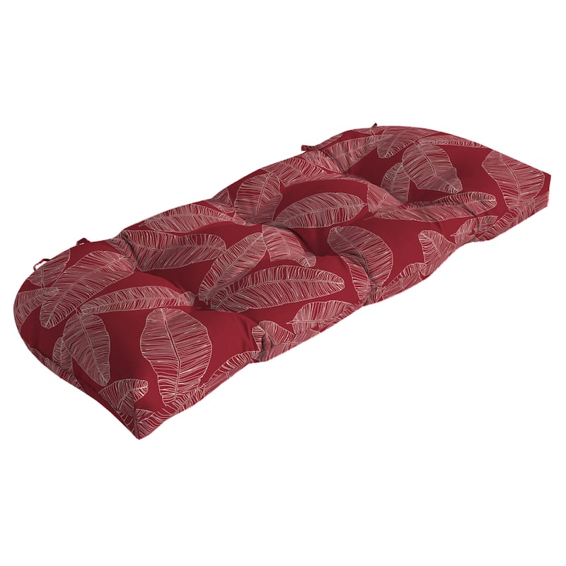ARDEN Outdoor Wicker Settee Cushion - 18"L x 41.5"W - 18"L x 41.5"W - 18"L x 41.5"W - Red Leaf Palm
