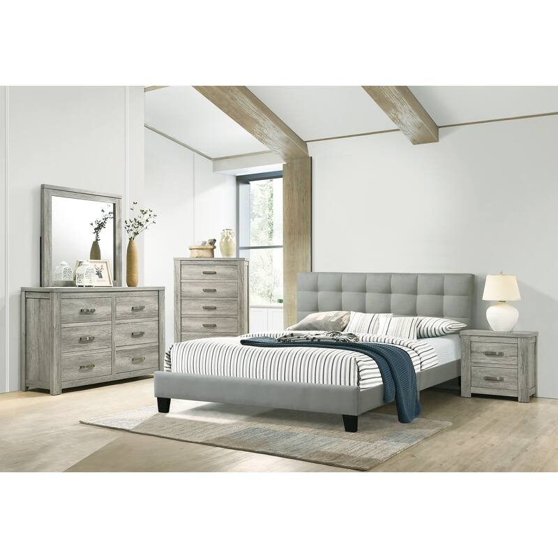 Modern Grey Tufted Platform Bed with Upholstered Headboard, Full Size, Box Spring Not Required
