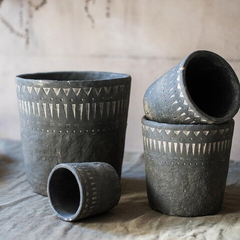 RusticReach Black Pottery Cement Planter