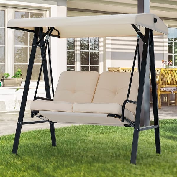 AECOJOY 2-Seat Patio Swing Chair With Adjustable Canopy — Outdoor Porch Swing With Removable Cushion For Garden, Backyard