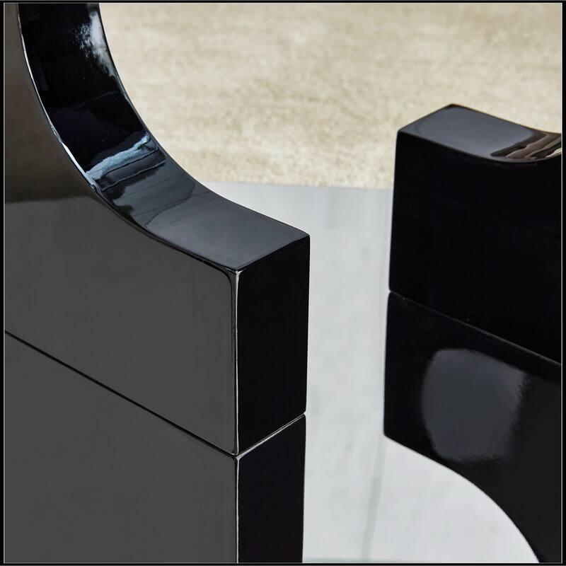 Rectangular Coffee Table with Tempered Glass Tabletop and White MDF Legs