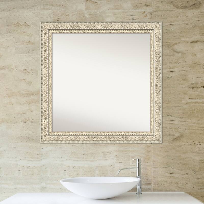 Non-Beveled Wood Bathroom Wall Mirror - Fair Baroque Cream Frame