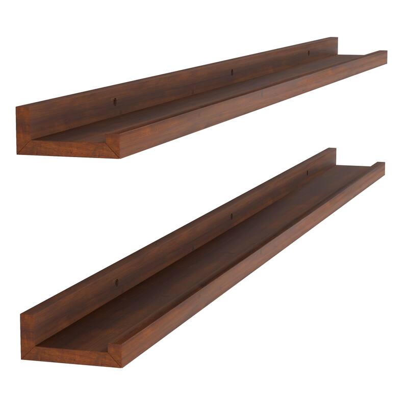 Walnut Picture Ledge, Vinyl Display Shelf, Wood Floating Shelf (Set of 2)