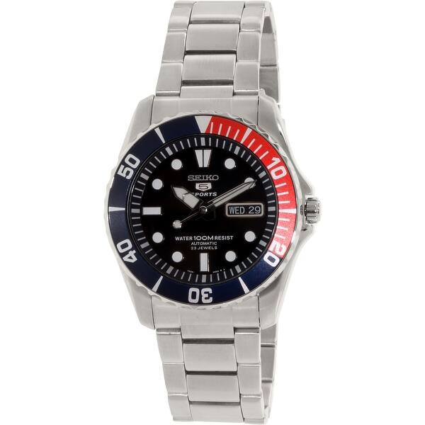 Shop Seiko Men S 5 Automatic Black Stainless Steel Self Wind Dress Watch Overstock 18965729