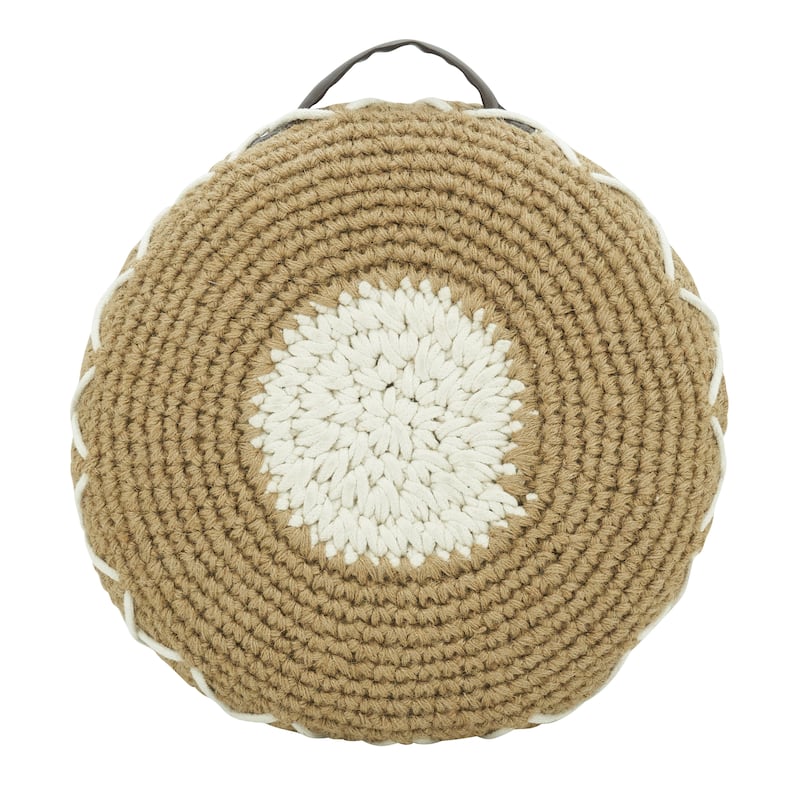 Woven Design Pouf With Handle