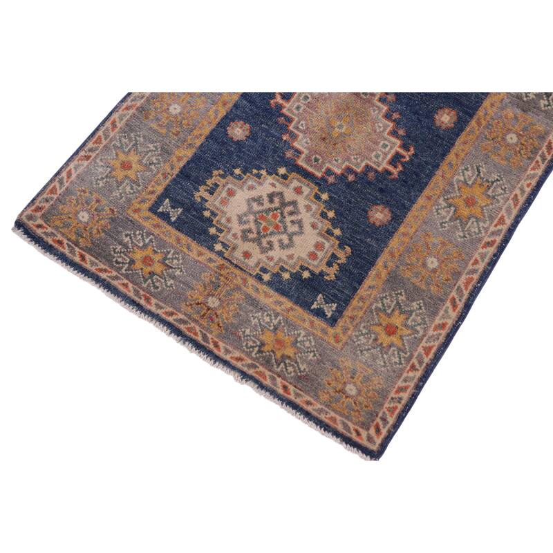 Tribal Kazak Paxton Blue/Gray Wool Rug - 2'0'' x 3'0''