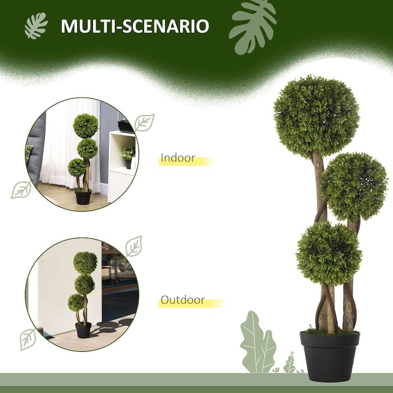 3FT Potted Fake Plant, Artificial Boxwood ToPiary Tree, TriPle Ball Tree For Indoor and Outdoor, Green