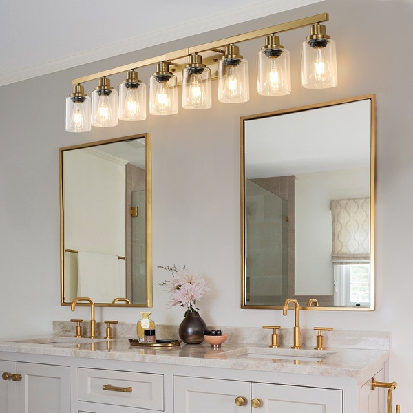 Golden 8 Light Vanity Light with Clear Glass Shades Iron Metal Bathroom Wall Fixture for Mirror Ideal for Bathroom No Bulbs Bed Bath Beyond 41692502