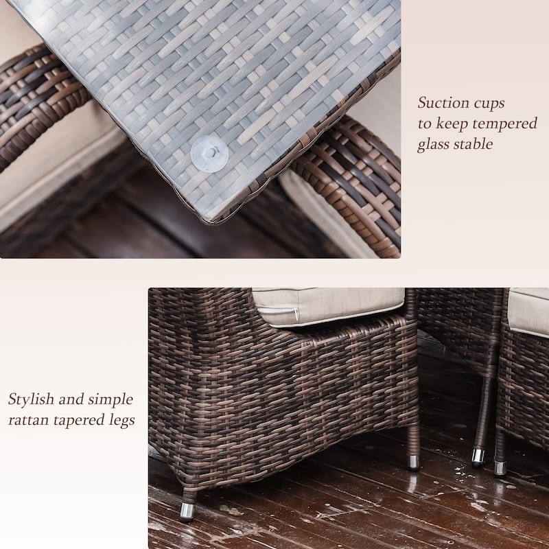 Abrihome 7-piece Outdoor Wicker Dining Table Set with 6 Eton Chairs