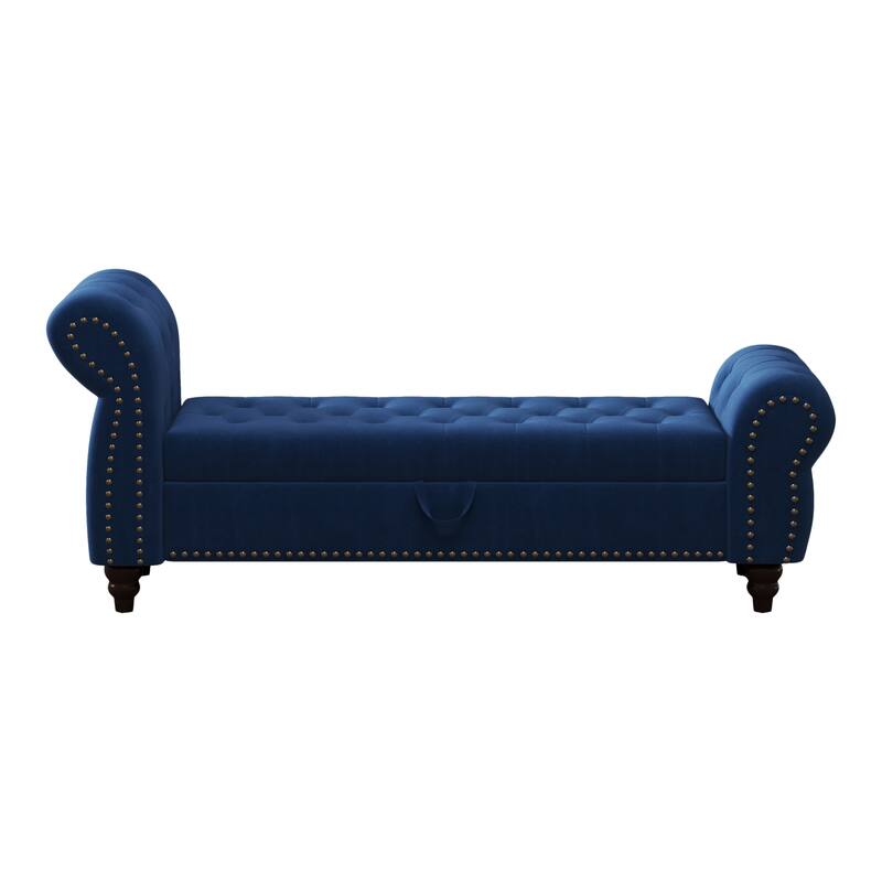 64.5" Bed Bench for Bed Room Nails Tufted Chaise of Lounge with Storage