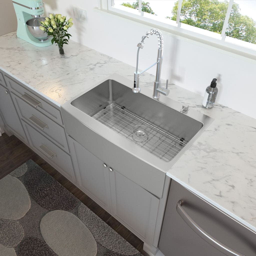 16-Gauge Stainless Steel 33 in. Single Bowl Farmhouse/Apron Drop-in Kitchen Sink with Bottom Grid