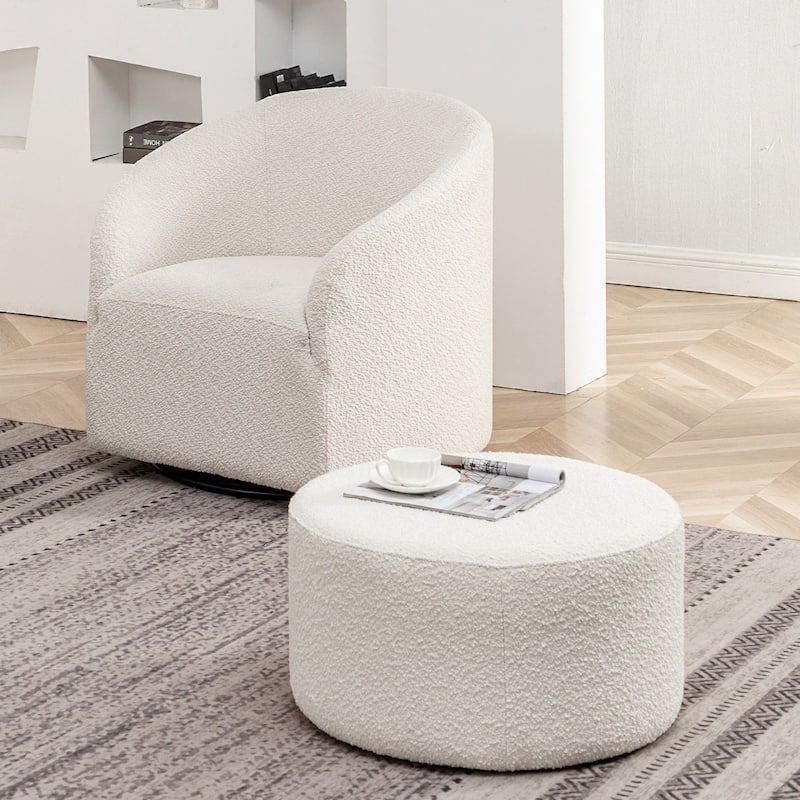 KINWELL Round Upholstered Pouf Ottoman Footrest