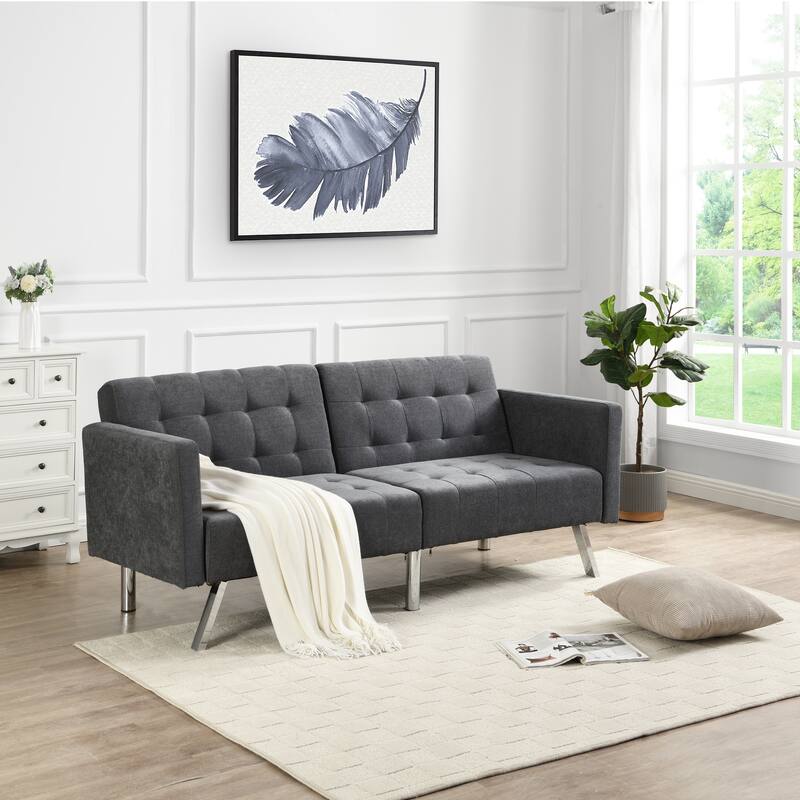 Convertible Folding Dark Grey Linen Sofa Bed for Small Spaces