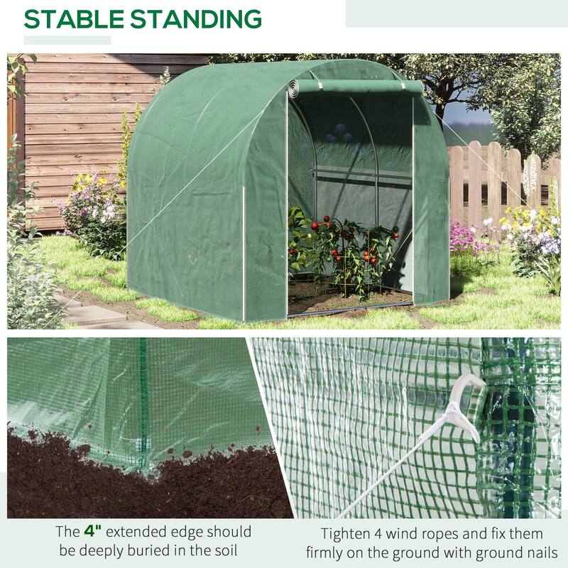 UV-Resistant Tunnel Greenhouse with Mesh Sidewalls & Zippered Roll-Up Doors, Arch Roof Hot House Plant Shed Garden Shed Tent