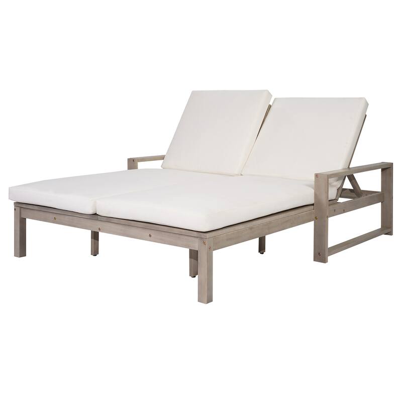 Outdoor Double Chaise Lounge Chair with Dual 5-Position Backrests by Leisure Zone