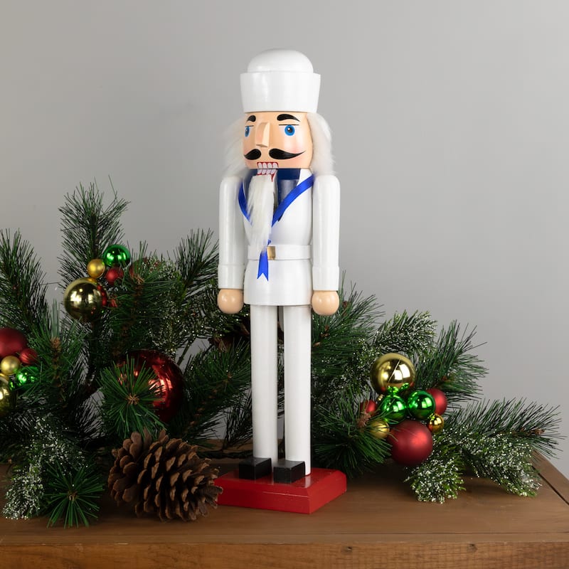 14" White and Blue Navy Sailor Christmas Nutcracker