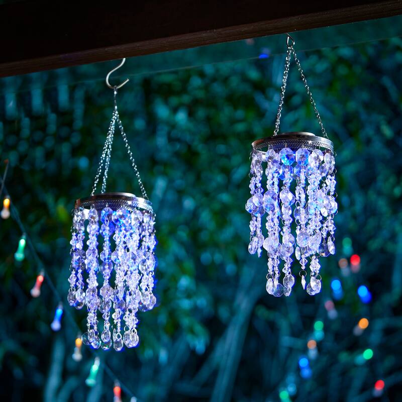 Glitzhome 19"H Solar Lighted Patriotic Wind Chime Hanging Decor - 2*Transparent
