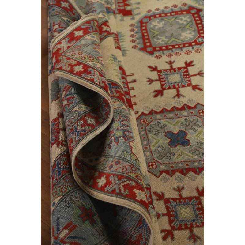 Hand Knotted Oriental 100% Wool Carpet Traditional Geometric Beige & Ivories Kazak Area Rug - 11' 11'' X 8' 10''