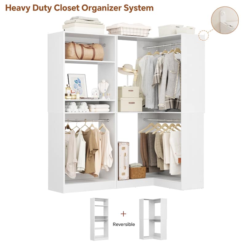 Cimly Set of 2 Corner Closet System, Freestanding Closet Organizer with Hanging Rods for Walk-in Closet