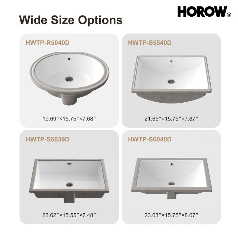 HOROW 23.63 in. White Ceramic Rectangular Undermount Sink with Overflow Drain
