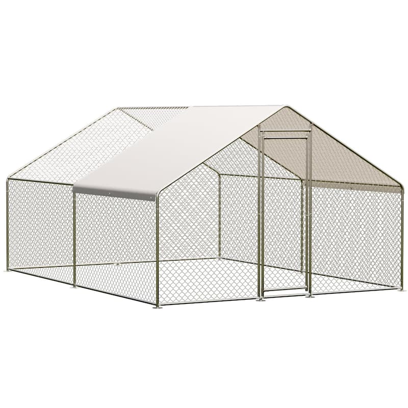 Large Metal Chicken Coop, Chicken Coop Run with Cover - 9.8*13.1 - silver3