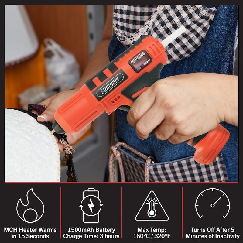 4V Cordless Glue Gun - Wireless Glue Gun Kit with 15 Second Warm-Up Time and 20 Glue Sticks - Crafting Essentials by Stalwart