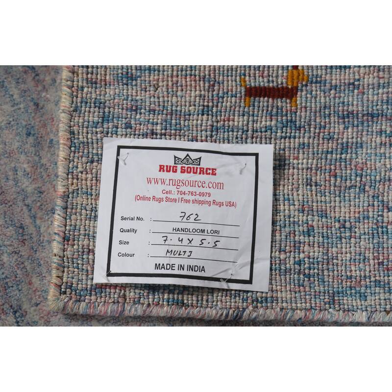 Hand Knotted Oriental 100% Wool Carpet Tribal Animal Pictorial Multi-Colored Gabbeh Area Rug - 7' 4'' X 5' 5''