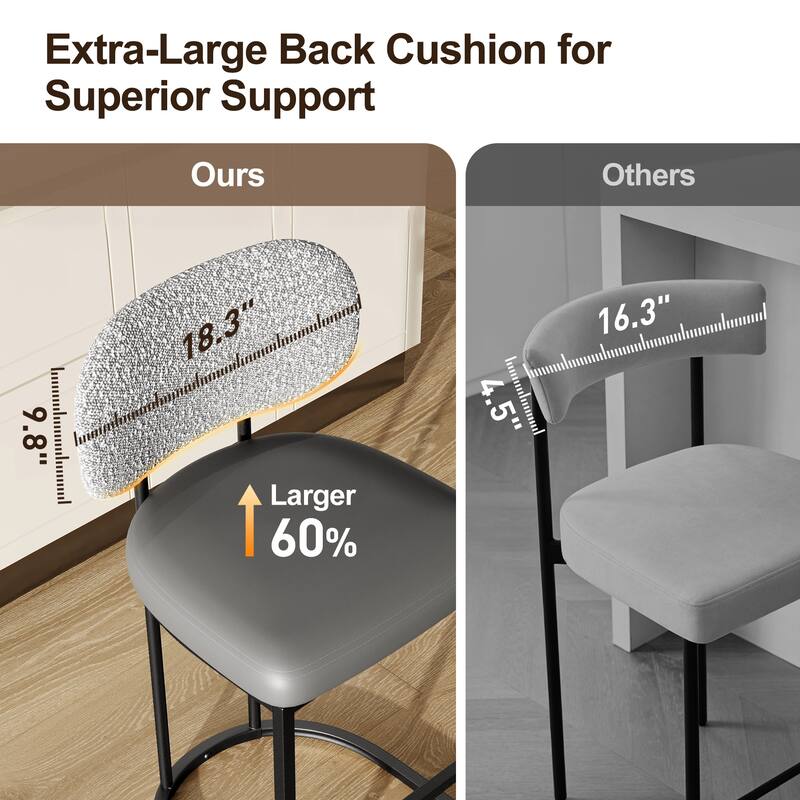 1 Piece 24'' Bar Modern PU and Chenille Bar Stools, Counter Height Bar Chairs for Kitchen Island Dining Room