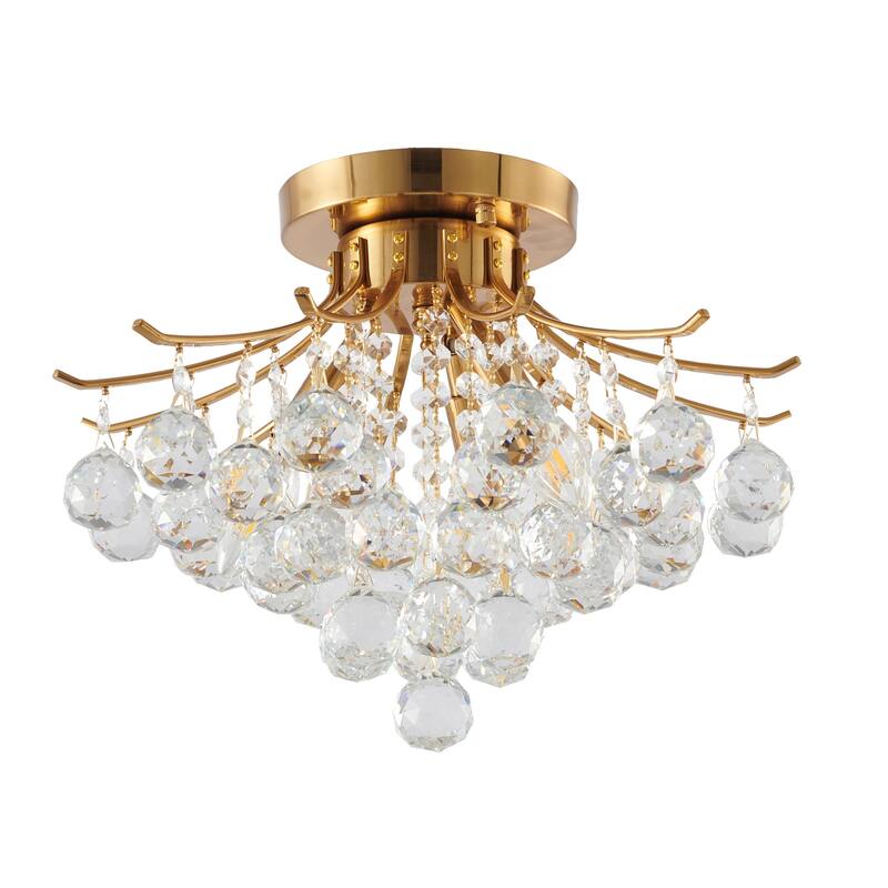 Brass Flush Mount Ceiling Light - Crystal Embellished Modern Flush Light Fixture - 12