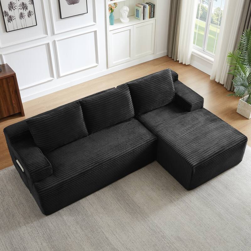 L-Shaped Modular Sectional Sofa with Chaise Lounge, Comfy Corduroy Deep Seat Cloud Couch, Compressed 4 Seat Corner Sofa