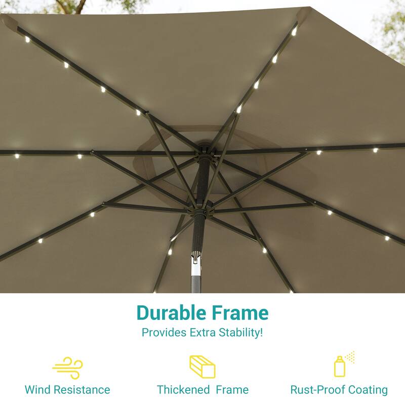 BONOSUKI LED Patio 9Ft Market Umbrella,Outside Deck Table Umbrella