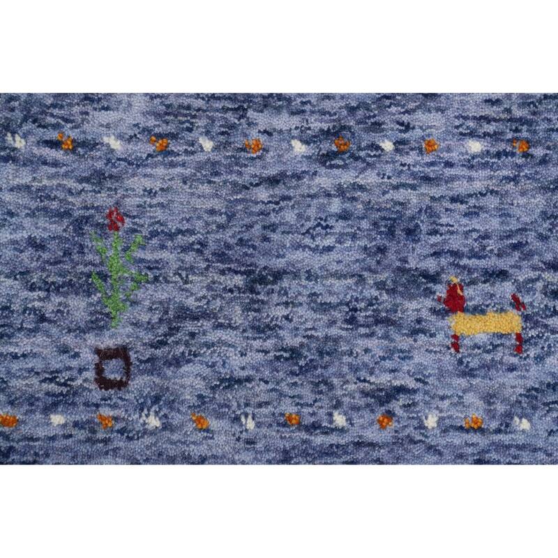 Hand Knotted Oriental 100% Wool Carpet Tribal Animal Pictorial Navy Blue & Blues Gabbeh Area Rug - 11' 11'' X 5' 2''